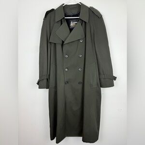 Vintage London Fog Wool Olive Green Detachable Liner Double Breasted Trench Coat